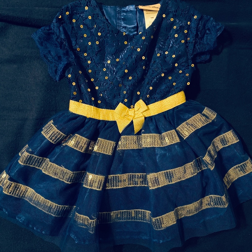 18m blue lace and gold accent dress